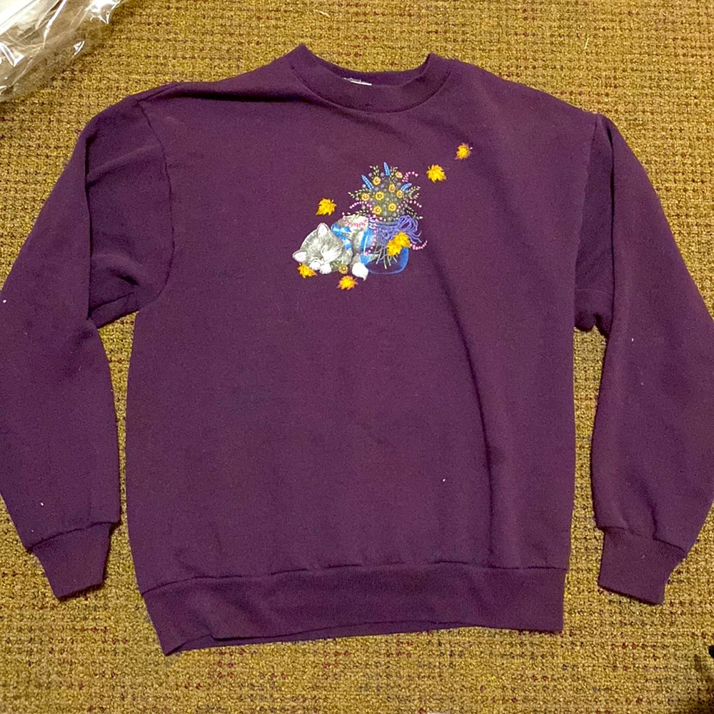 Vintage Purple Kitten Crewneck